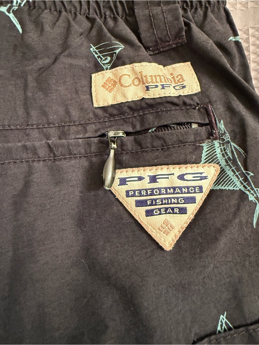 Columbia PFG Black Swim Trunks with Marlin Fish & Martini Cocktail Print - Picture 8 of 10